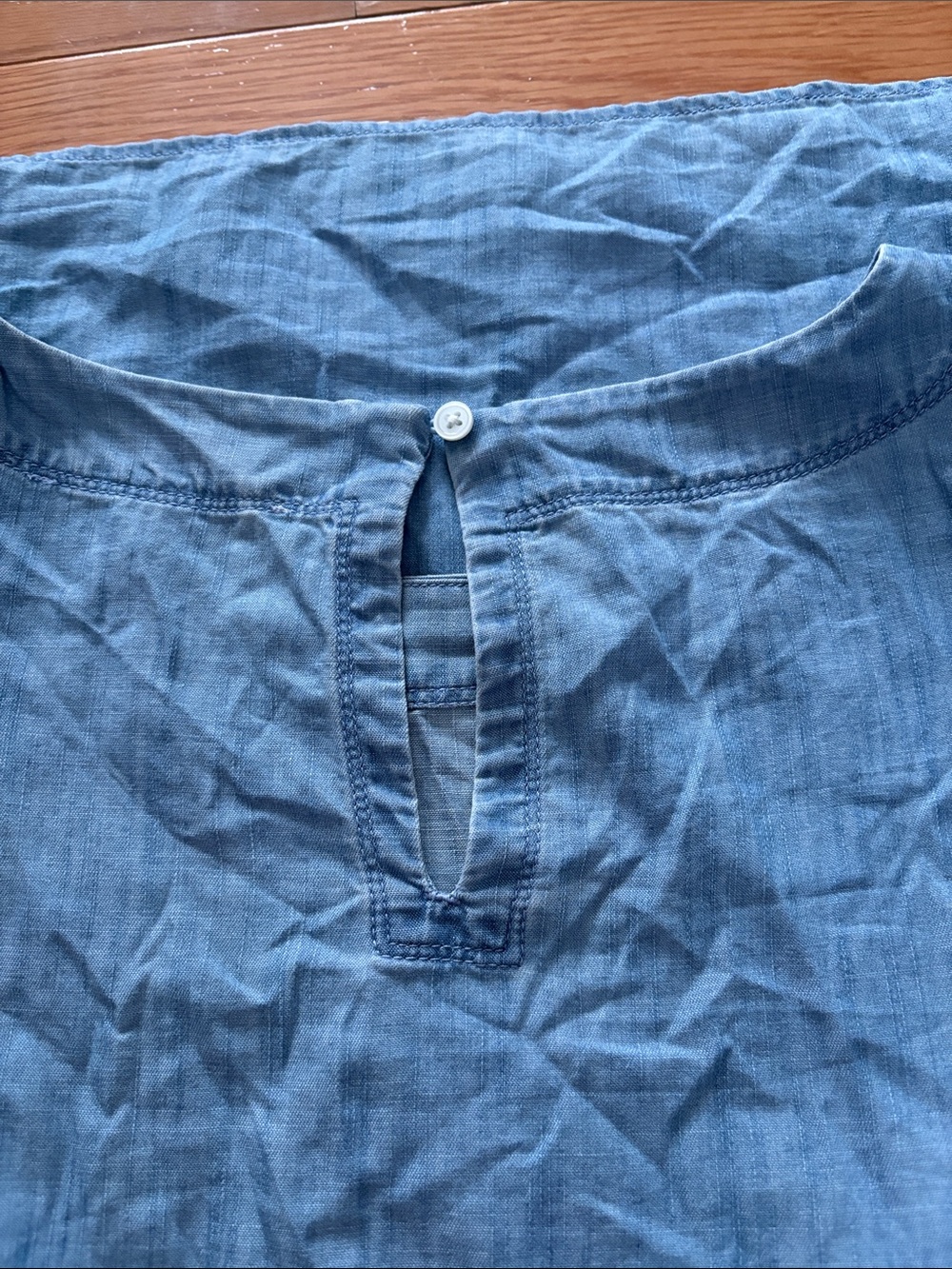 LOFT Light Blue Chambray Puff-Sleeve Blouse - Picture 8 of 9